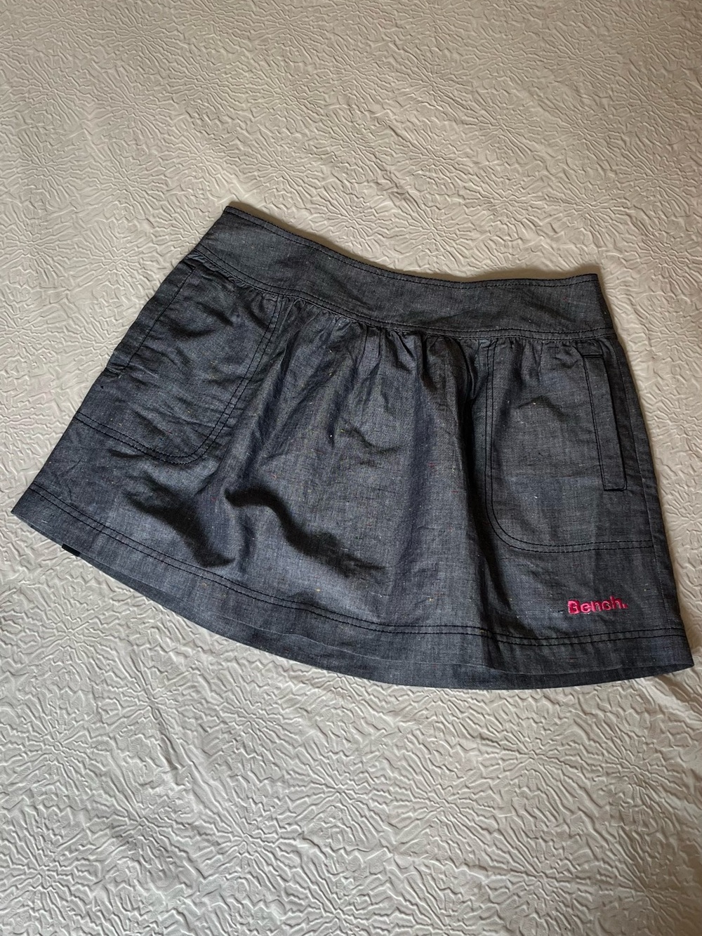 Bench Dark Gray Denim Mini Skirt with Pink Logo